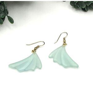 Vintage resin Seafoam Green Wing Design Earrings With Gold Hooks